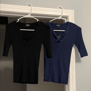 Express Women's V-Neck Sweater - Ebony and Midnight Blue